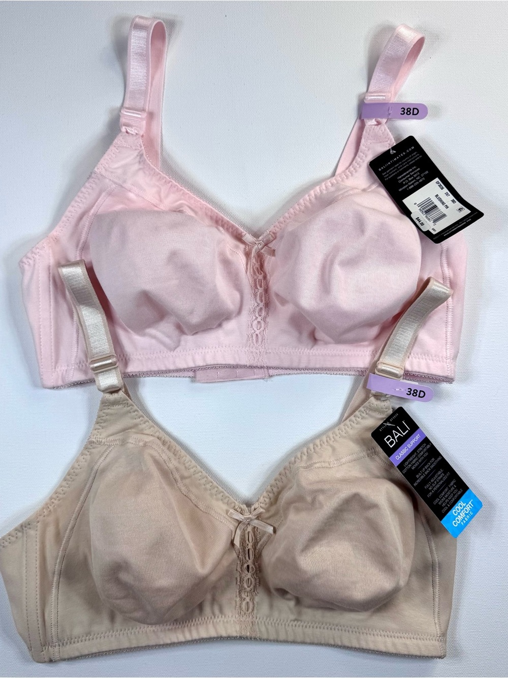 New 2 Bali Cool Comfort Classic Support DF3036 Cotton Wireless Bras Bra 38D Pink